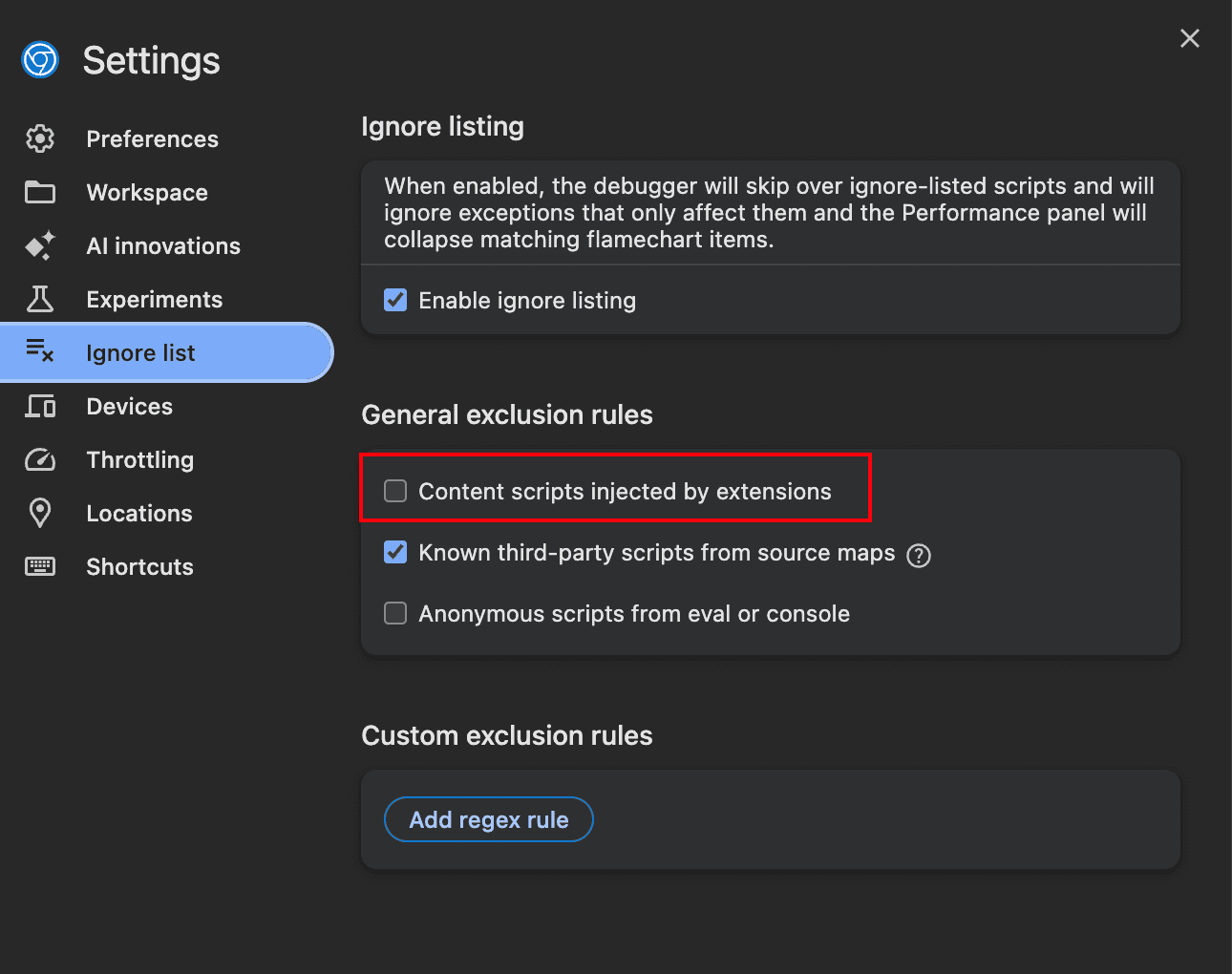 Chrome Ignore List