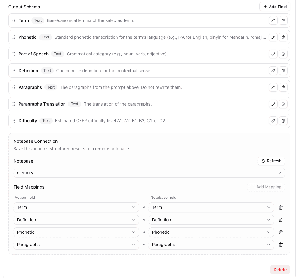 Notebase field mapping