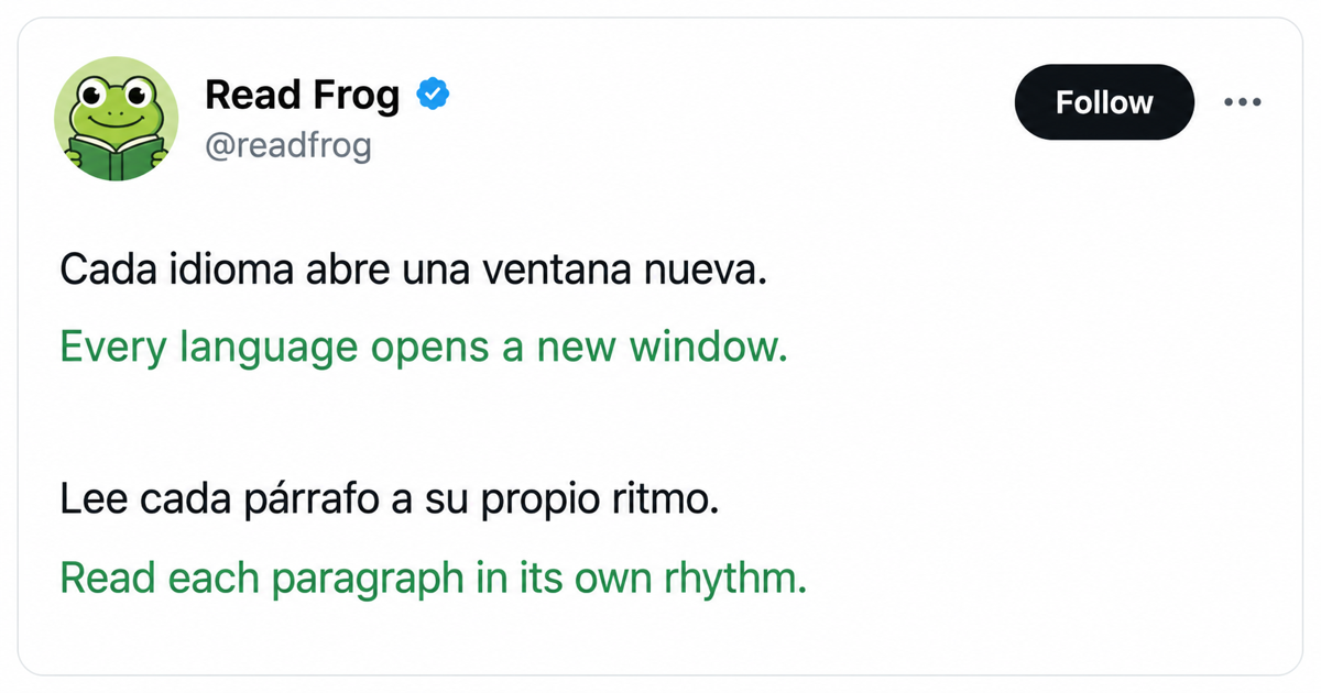 A realistic X post with an English translation placed beneath each source paragraph