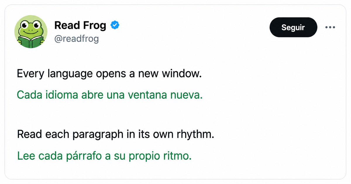 Una publicación realista de X con la traducción al español debajo de cada párrafo original