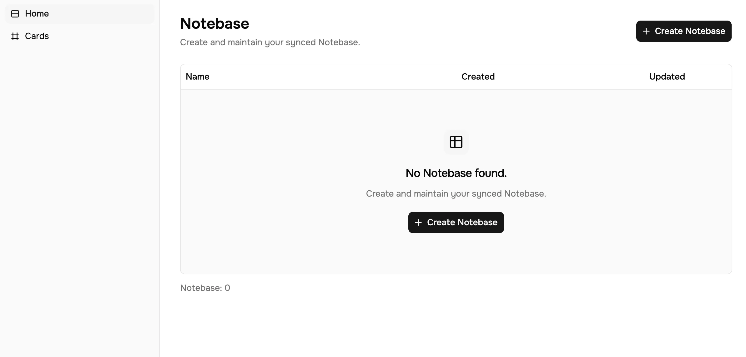 The Create Notebase button on the readfrog.app home page