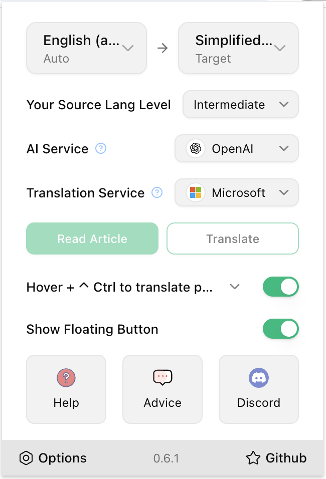 Page Translation Popup